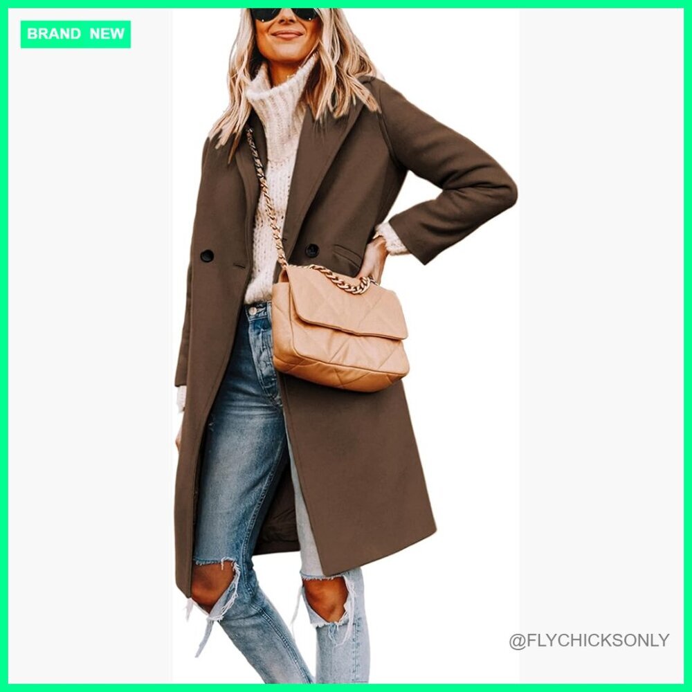 Wool Blend Notch Lapel Double Breasted Pea Trench Coat